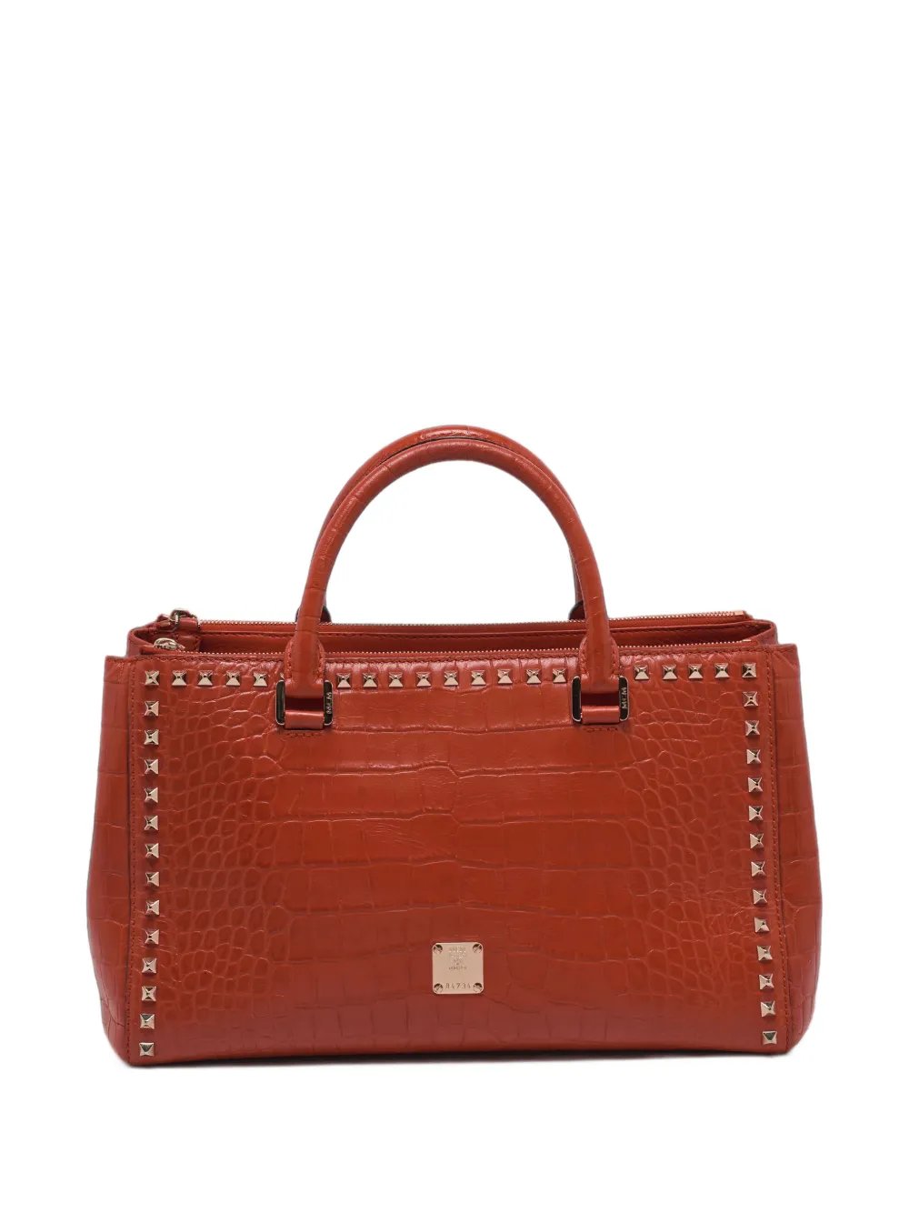 studded crocodile-embossed tote bag
