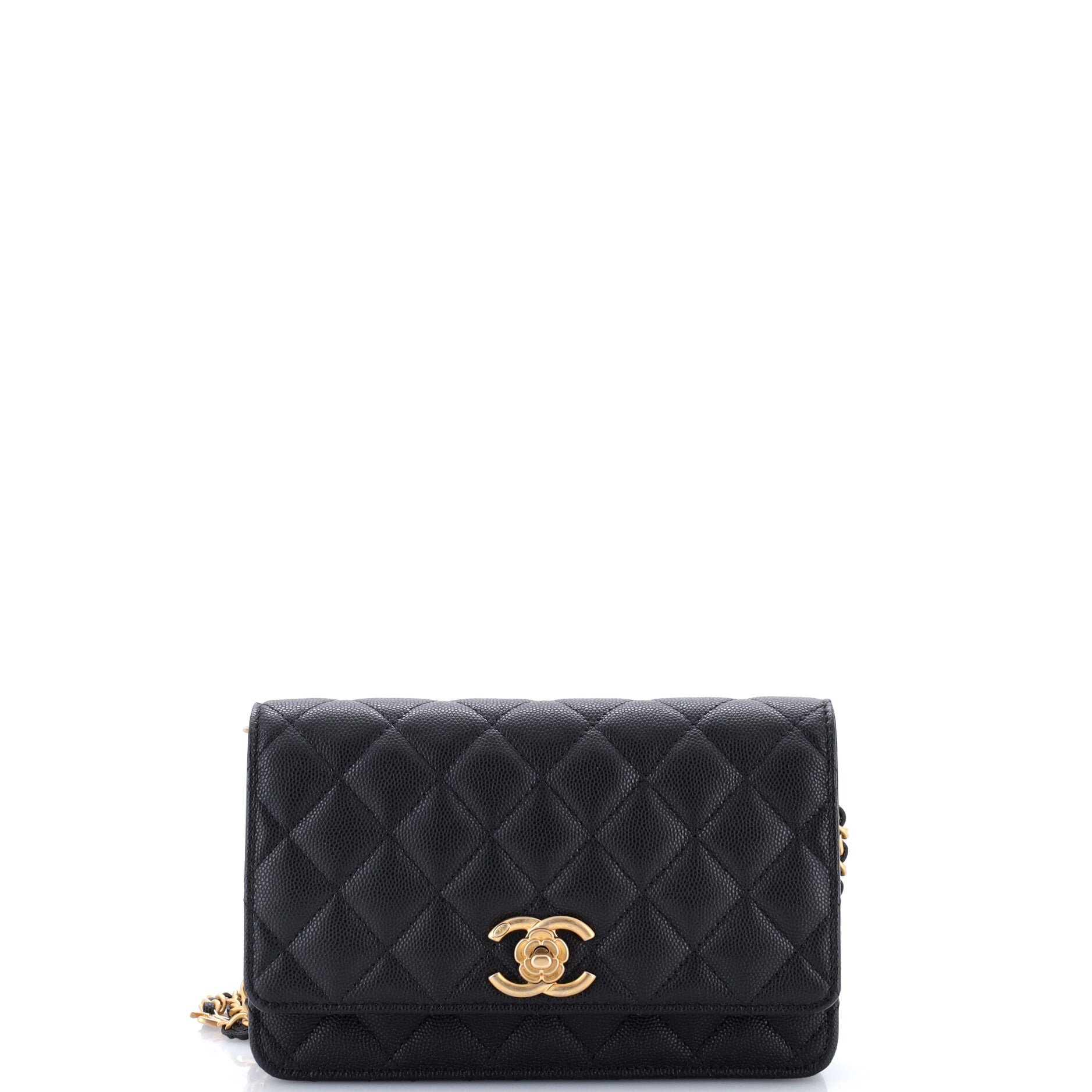 CC Camellia Charms Wallet on Chain Quilted Caviar