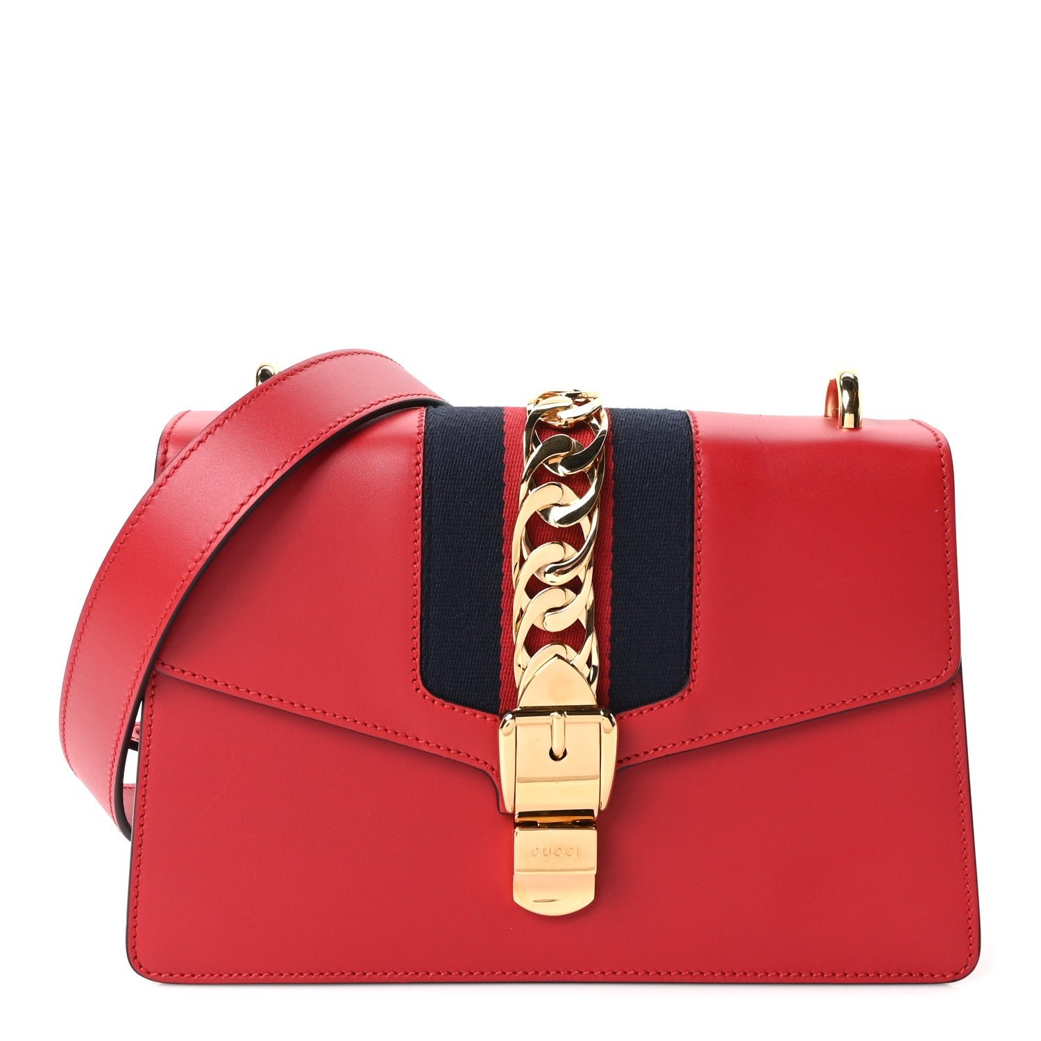 Gucci Calfskin Small Sylvie Shoulder Bag Hibiscus Red