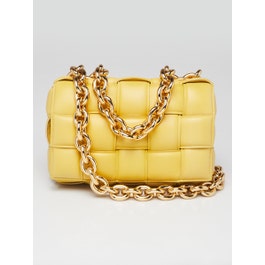 Bottega Veneta Bottega Veneta Yellow Woven Leather Maxi Weave Padded Cassette Chain Bag