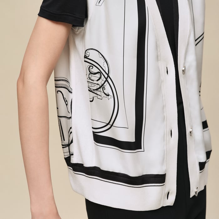 Blanc Nacre "Ex-libris a Main Levee" Sleeveless Twillaine Cardigan