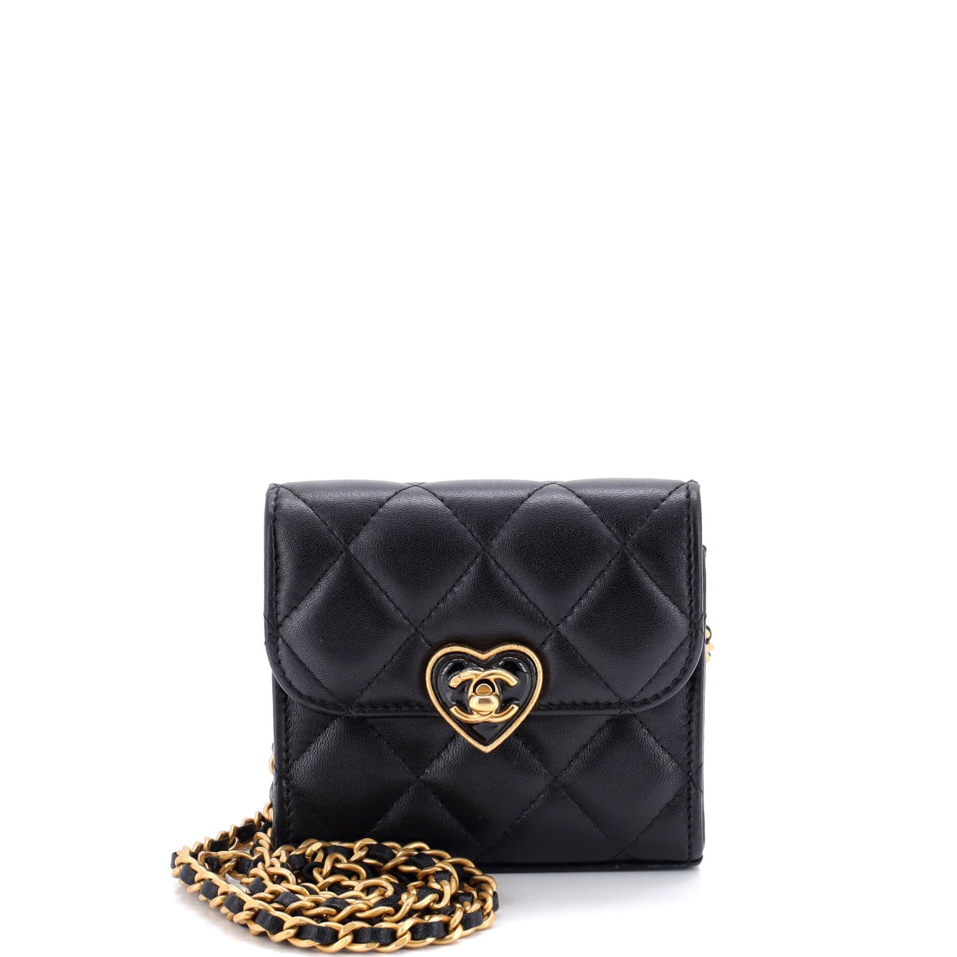Chanel Coco Love CC Heart Clutch with Chain Quilted Lambskin Mini