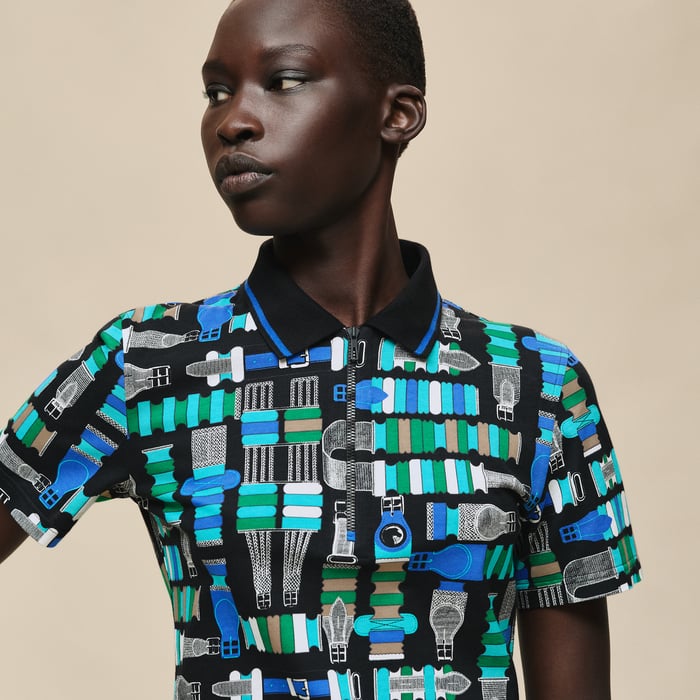 Noir "Bride a Bloc" Micro Zipped Polo Shirt