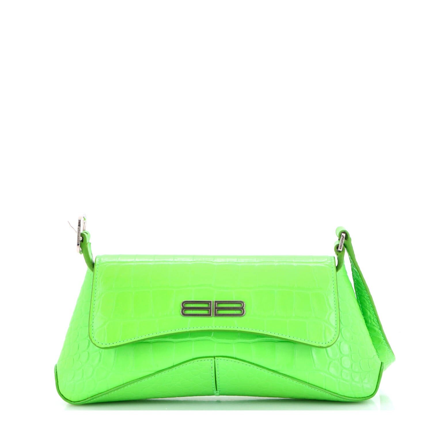 Balenciaga XX Flap Street Shoulder Bag Crocodile Embossed Leather Medium