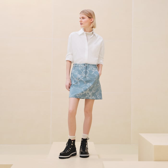 Bleu Arctique "Eperon d'Or Finesse" Miniskirt