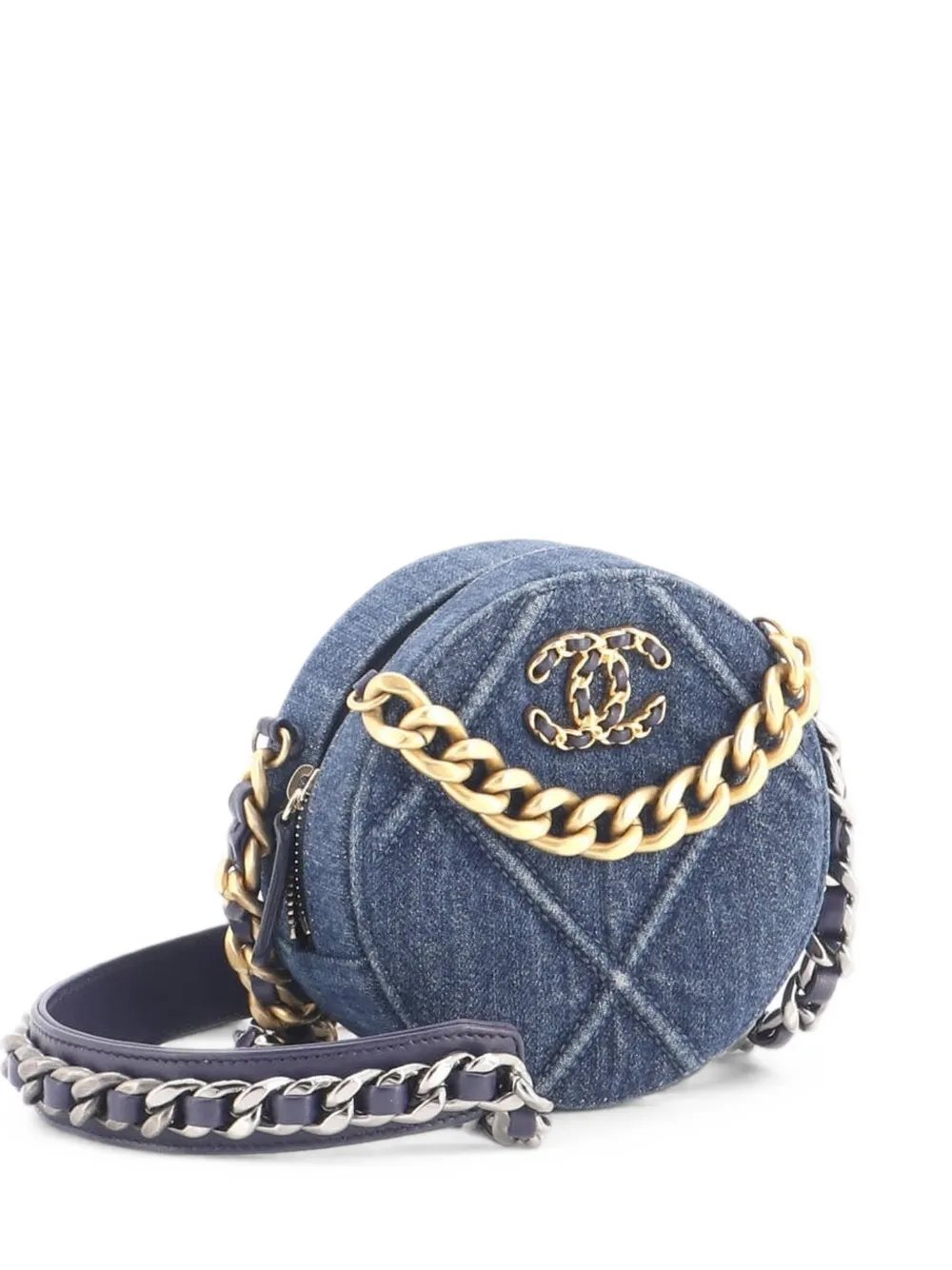 19 Round Clutch with Chain Quilted Denim crossbody bag