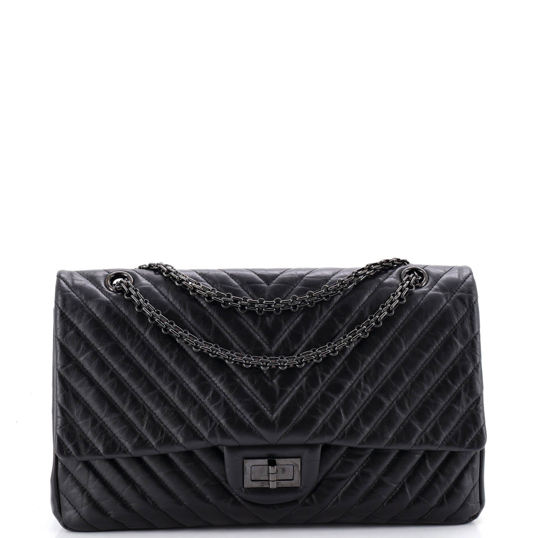 So Black Reissue 2.55 Flap Bag Chevron Aged Calfskin 227