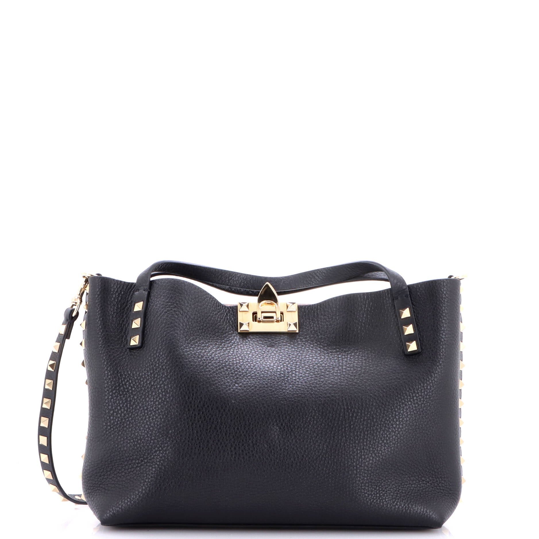 Rockstud Convertible Flip Lock Tote Leather Small