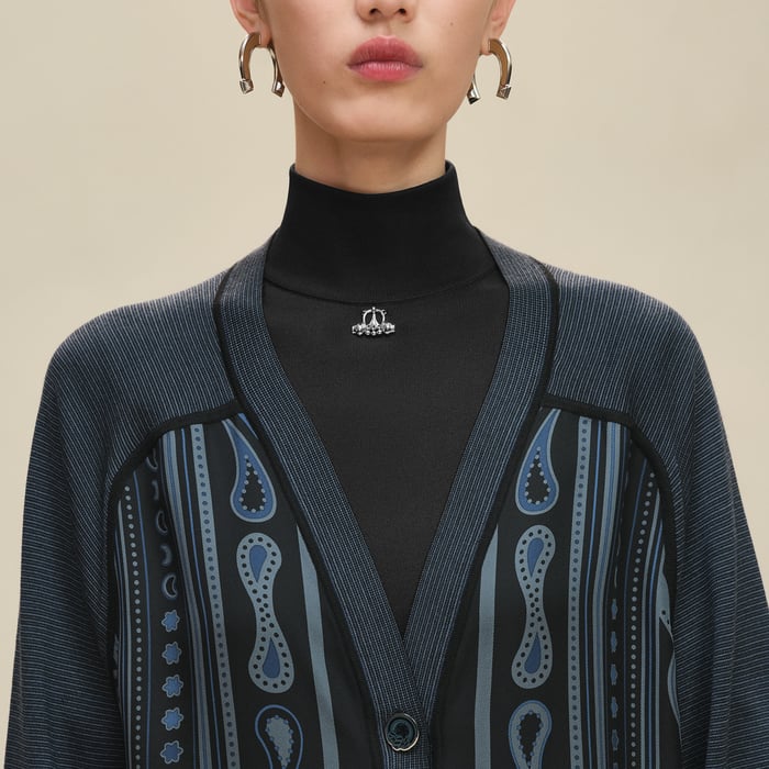 Noir Réglisse "Candy Libris" Long-sleeve Twillaine Cardigan