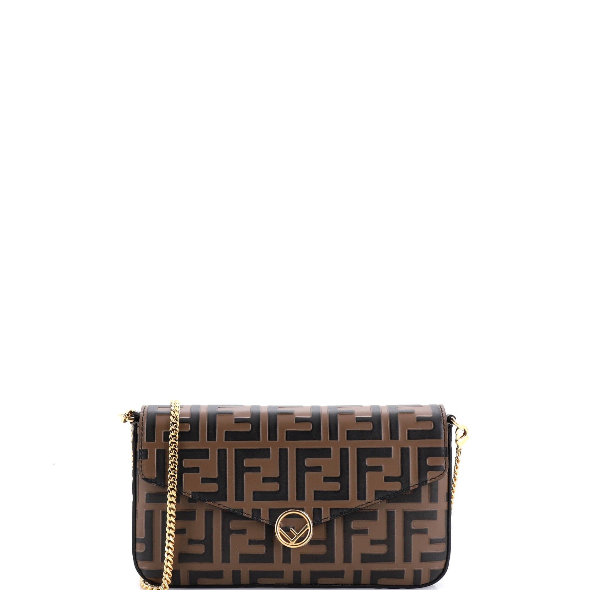 Fendi F is Fendi Envelope Clutch on Chain Zucca Embossed Leather