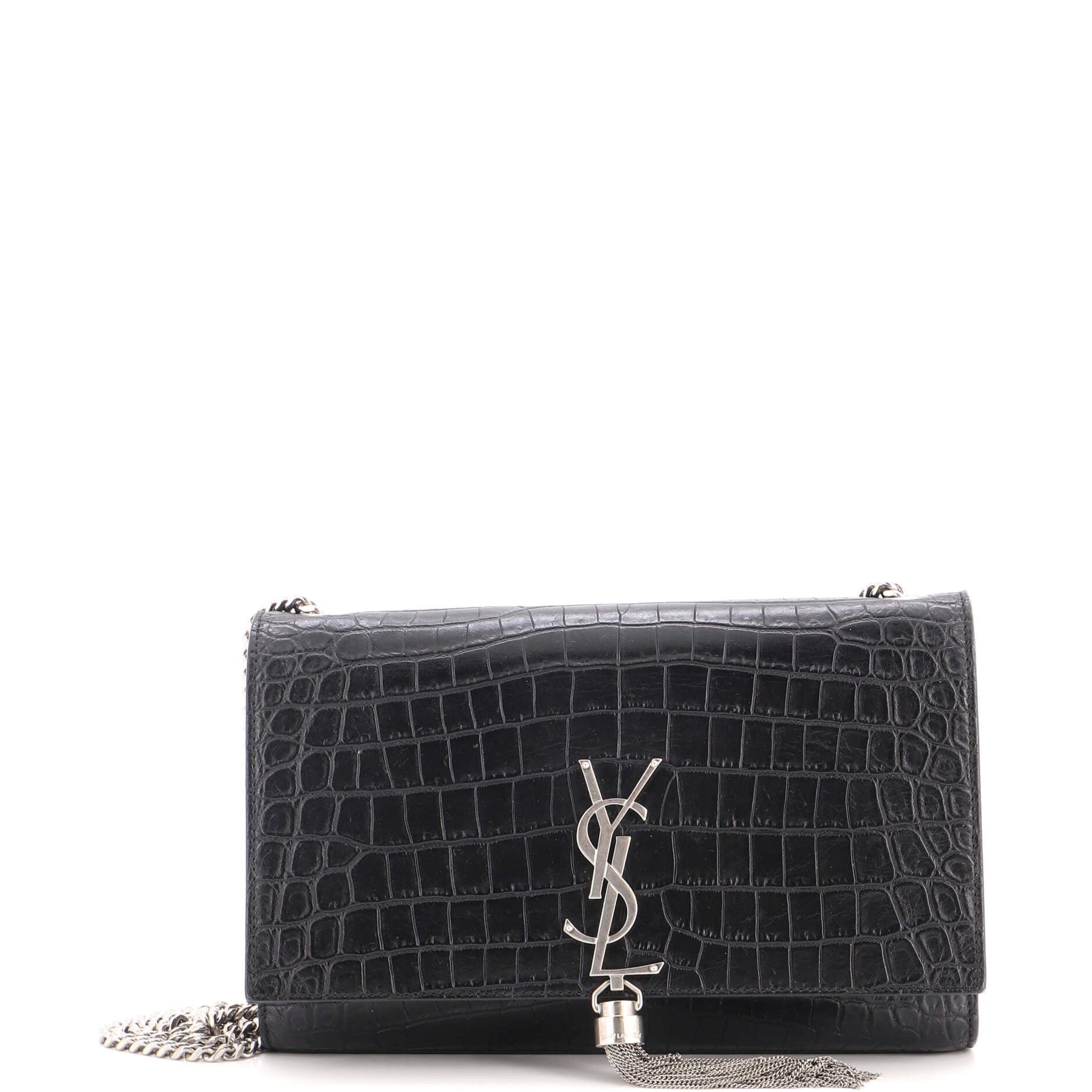 Classic Monogram Tassel Crossbody Bag Crocodile Embossed Leather Medium