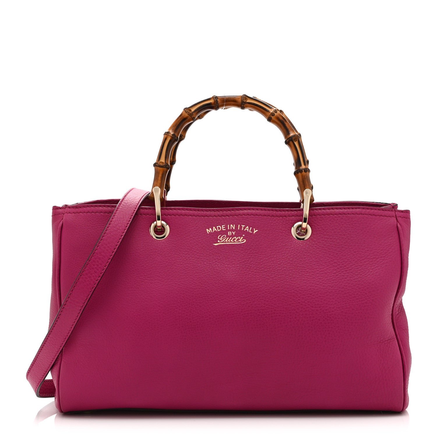 Gucci Pebbled Calfskin Medium Bamboo Shopper Tote Bright Bougainvillea