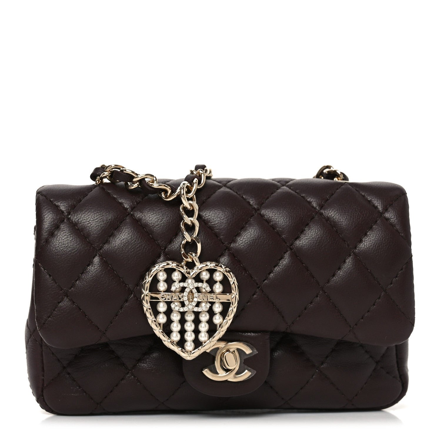 Chanel Lambskin Quilted Mini Double Flap With Hook Dark Brown
