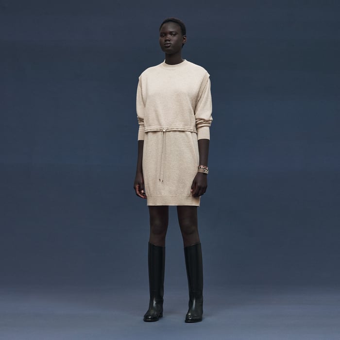 Beige Naturel Mid-length Cashmere Dress