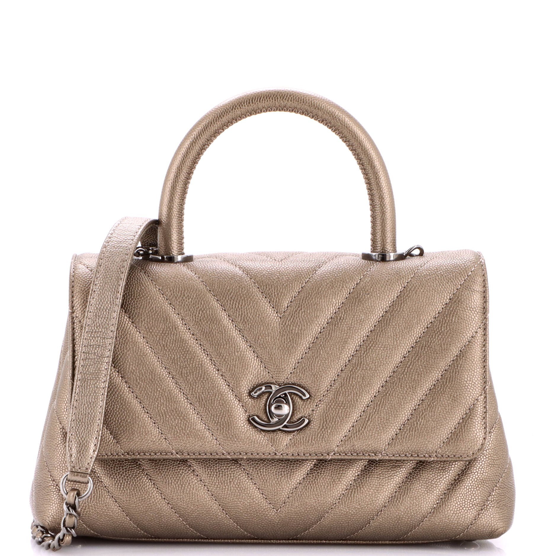 Chanel Coco Top Handle Bag Chevron Caviar Mini