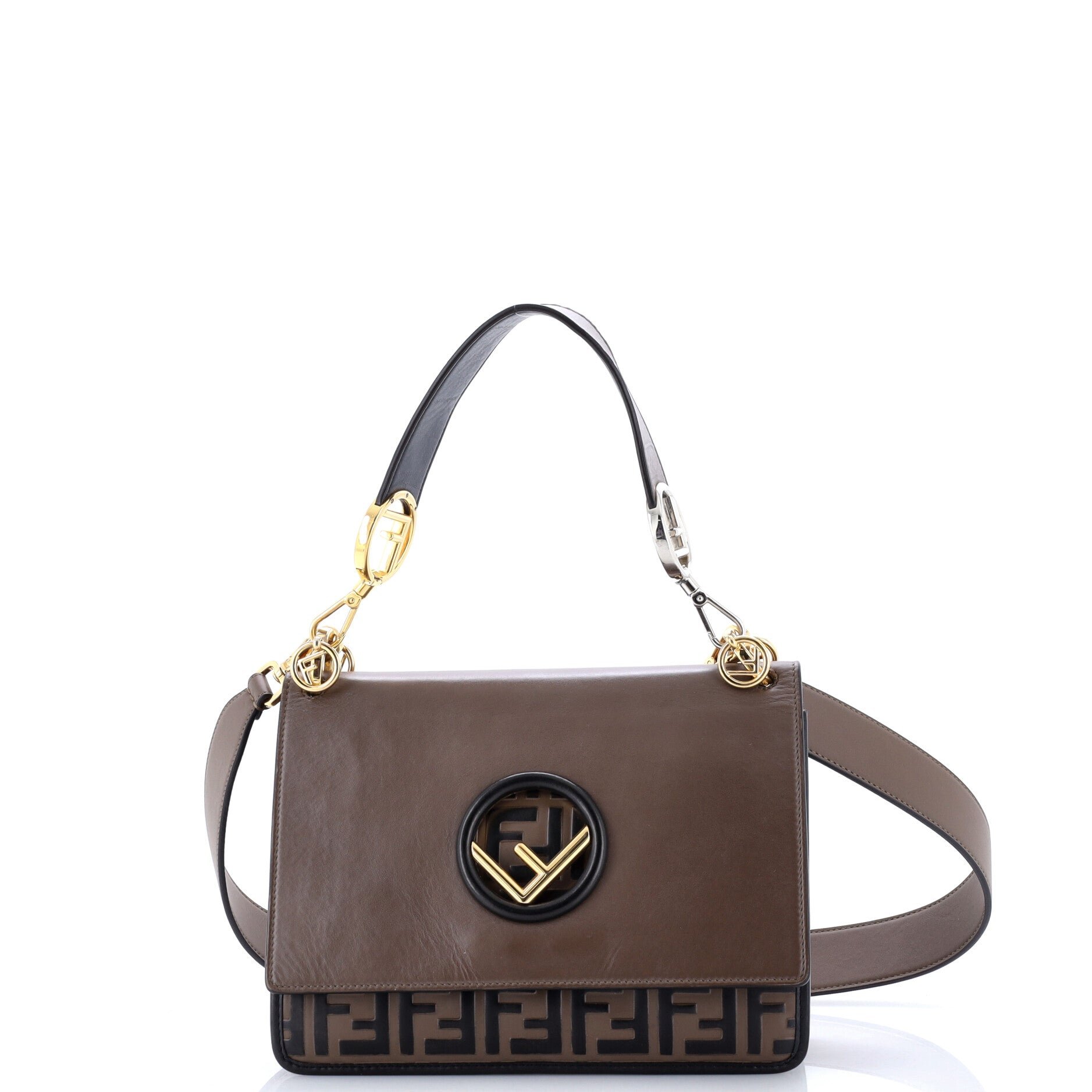 Kan I F Shoulder Bag Leather with Zucca Embossed Detail Medium