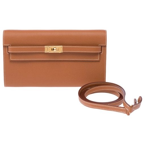 Hermes Kelly Handbag Gold Evercolor Leather 2024