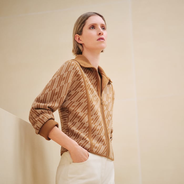 Marron Caramel "H En Biais" Reversible Zipped Jacket