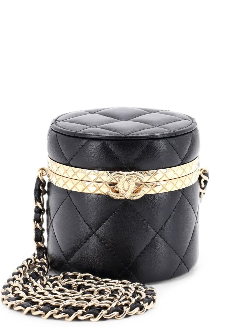 Lock Frame Round Vanity Case with Chain Quilted Lambskin Mini crossbody bag