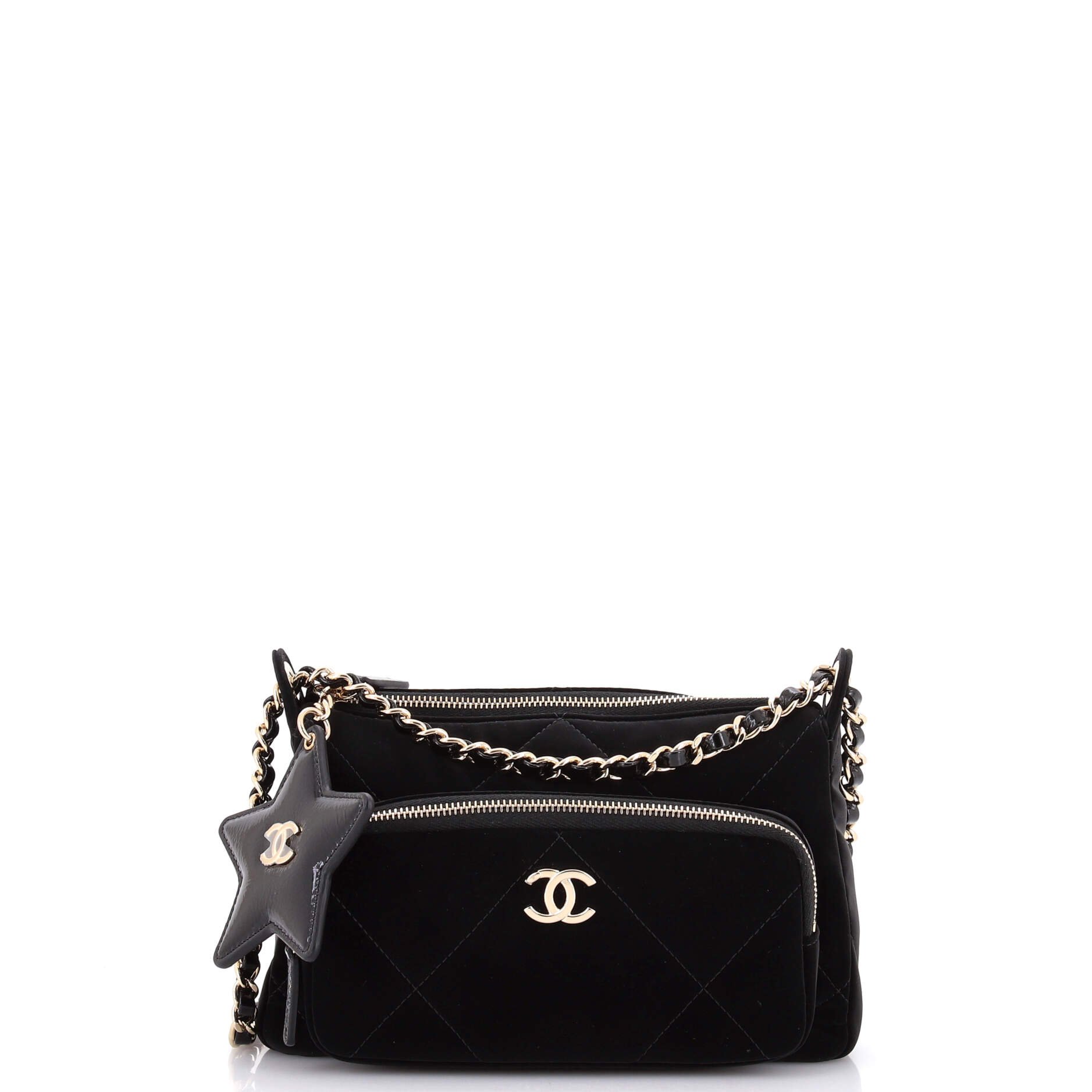 25 Clutch With Chain Quilted Velvet Effect Nylon and Shiny Crumpled Calfskin Mini