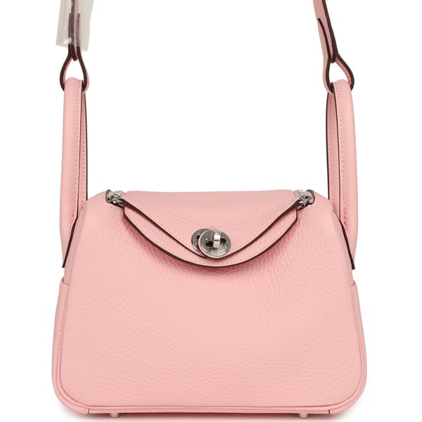 Hermes Mini Lindy II Rose Sakura Verso Clemence Palladium Hardware