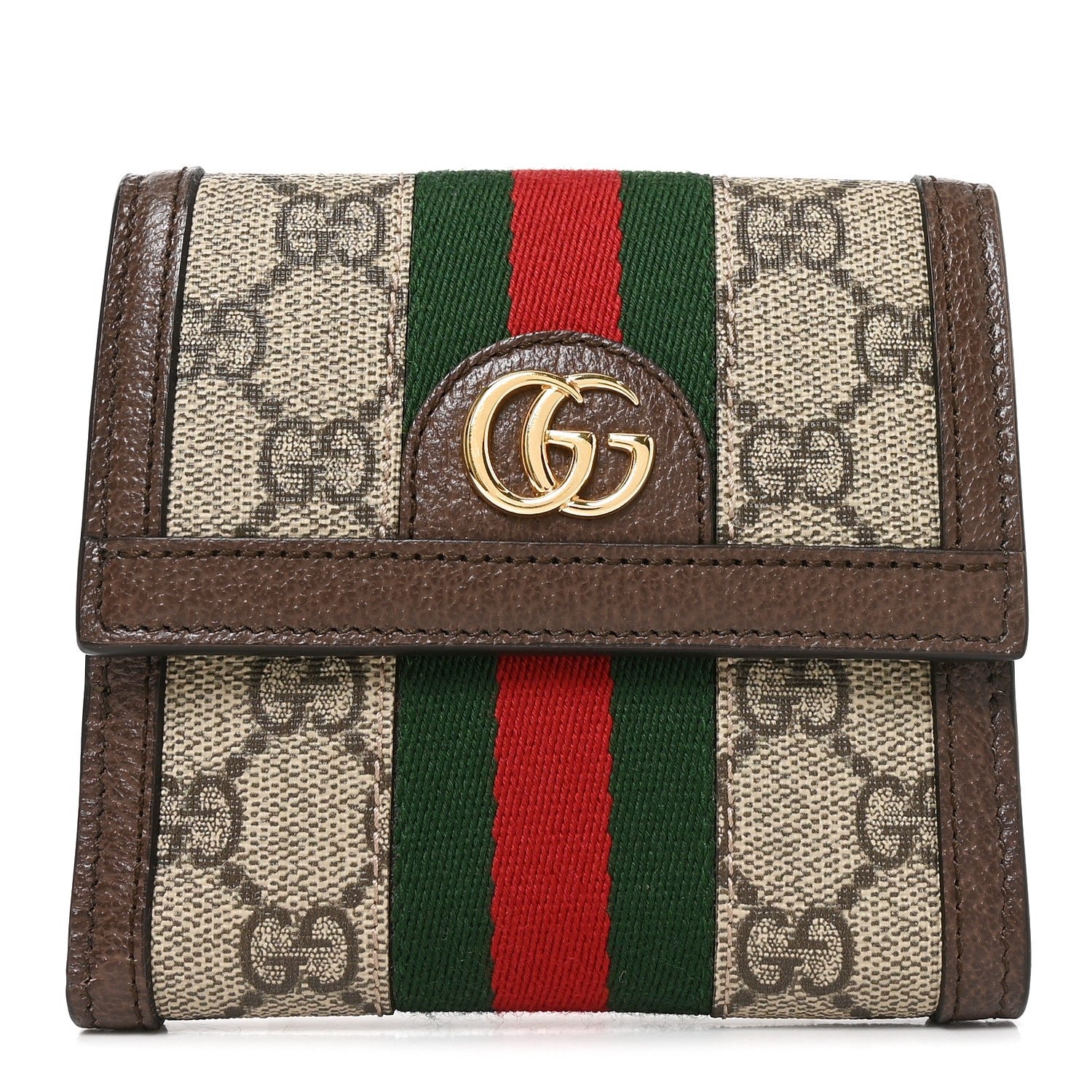 Gucci GG Supreme Monogram Web Ophidia French Flap Wallet Beige New Acero