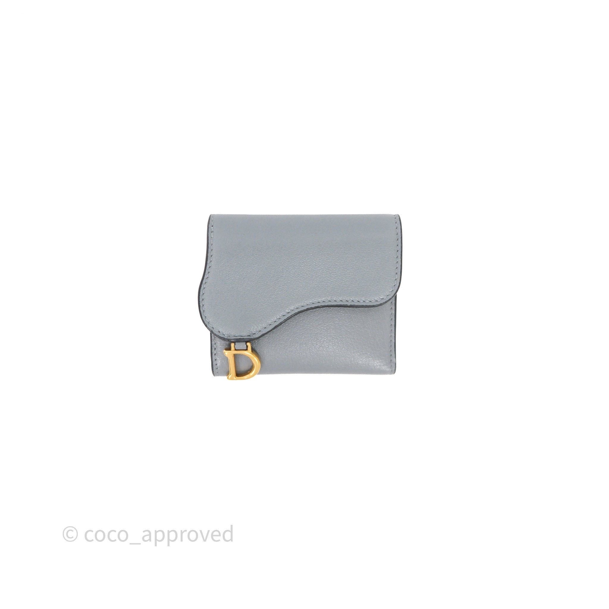 Christian Dior Saddle Lotus Wallet Cloud Blue Goatskin