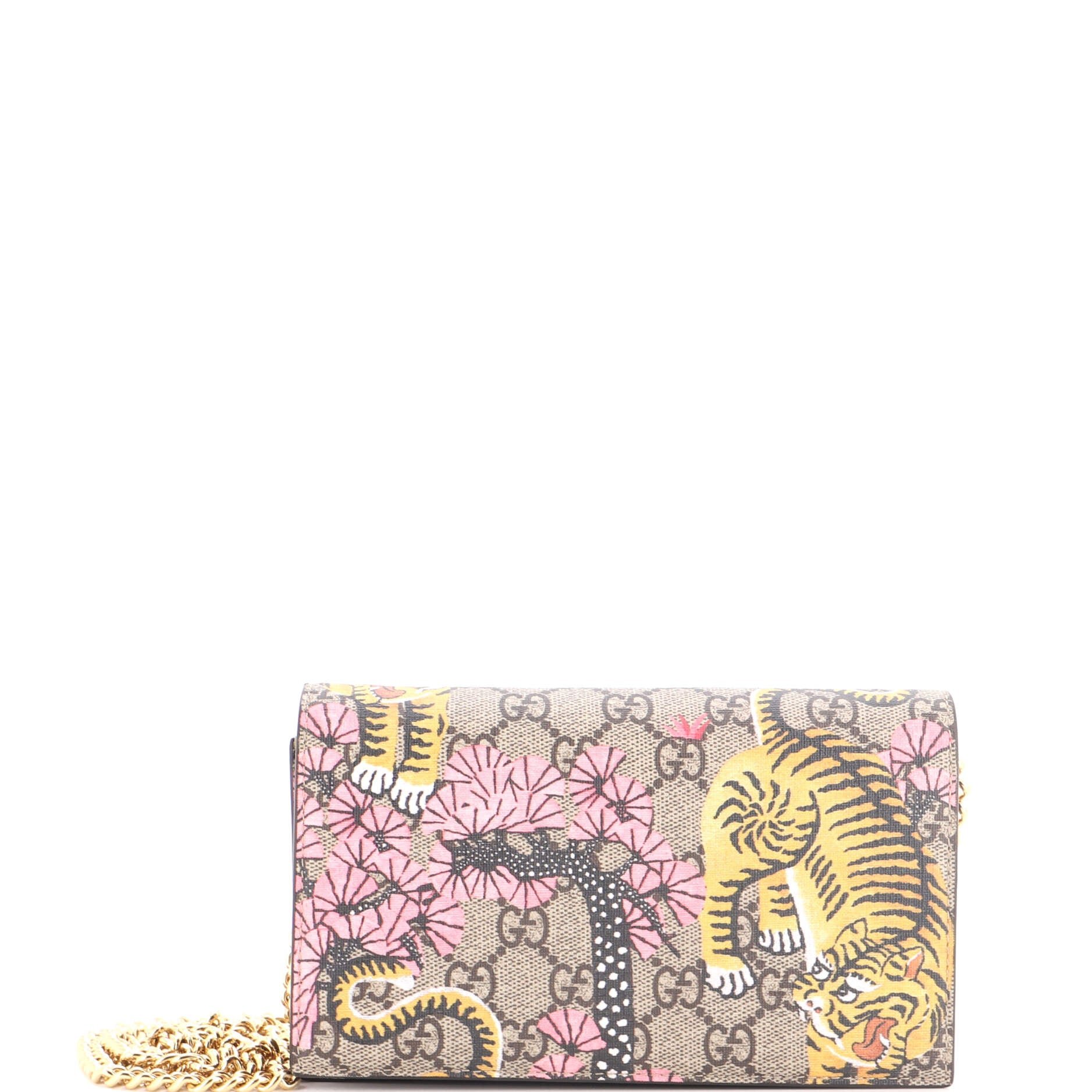 Chain Wallet Bengal Print GG Coated Canvas