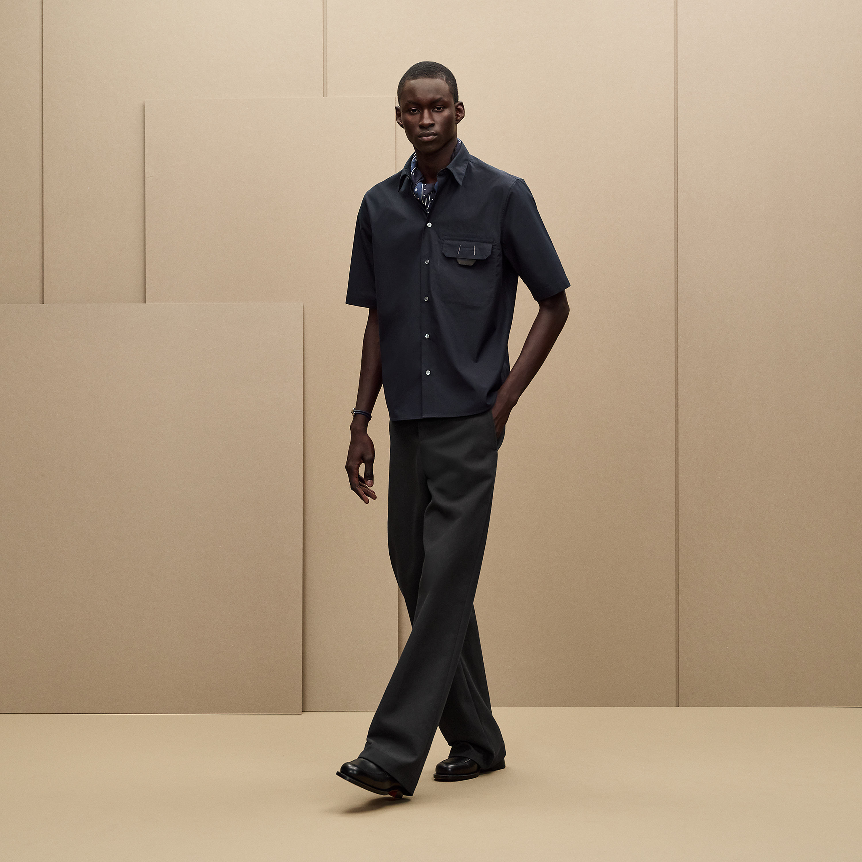 Shirt with leather detail