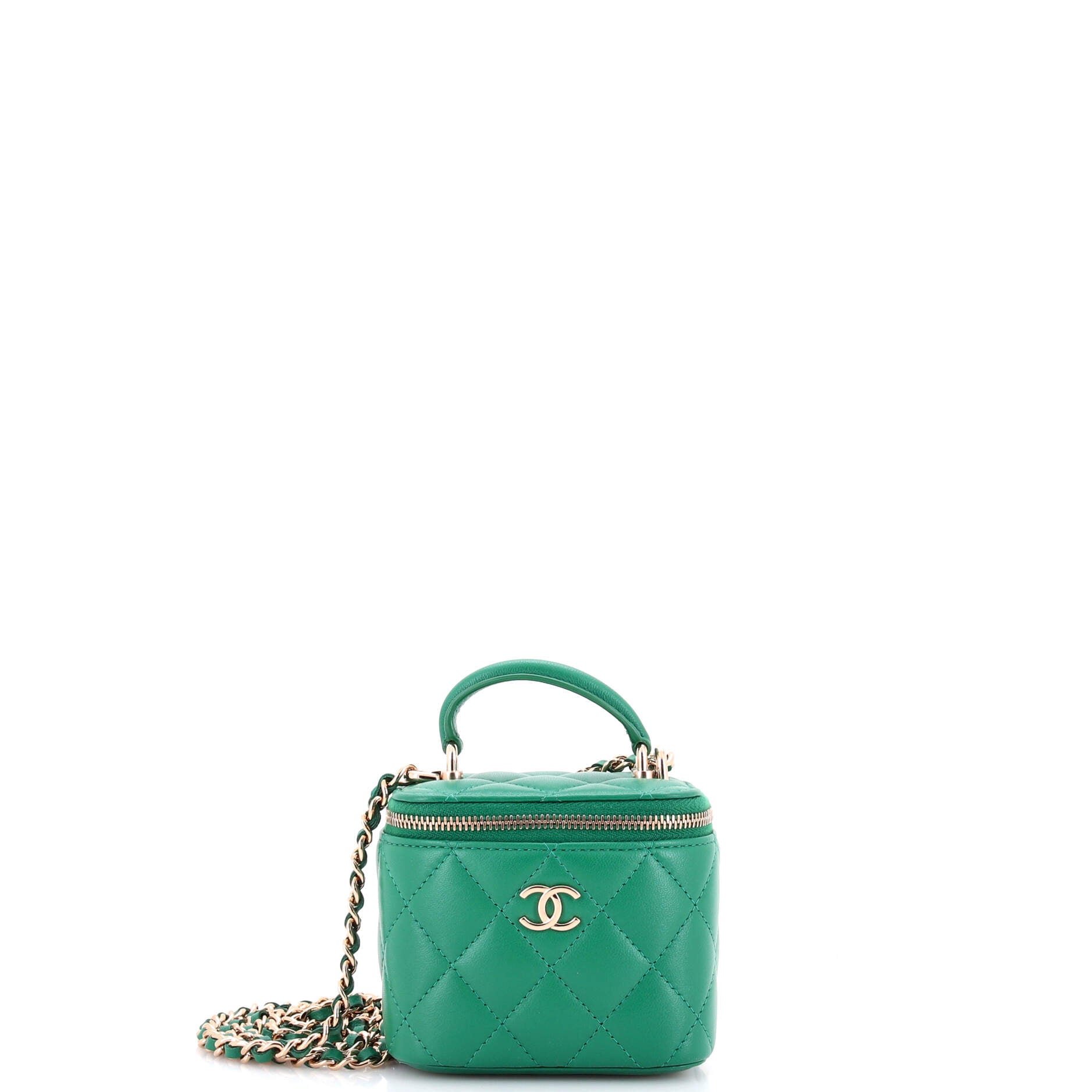 Classic Top Handle Vanity Case with Chain Quilted Lambskin Mini