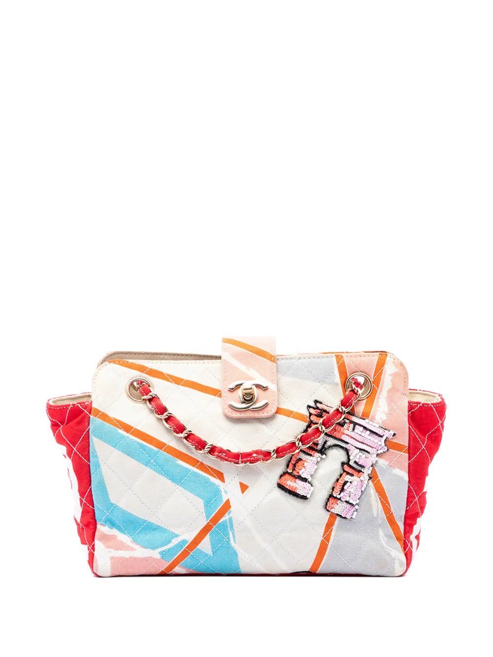2005-2006 CC Quilted Printed Canvas and Sequins Arc De Triomphe shoulder bag