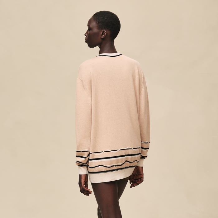 Beige Cajou "Ex-libris" Long-sleeve Tunic Sweater