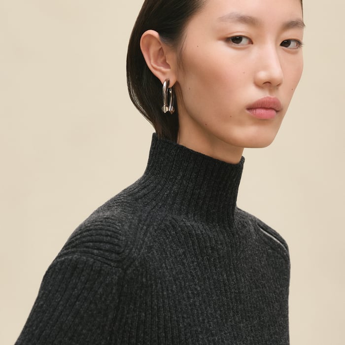 Gris Volcanique Long-sleeve Cropped Sweater