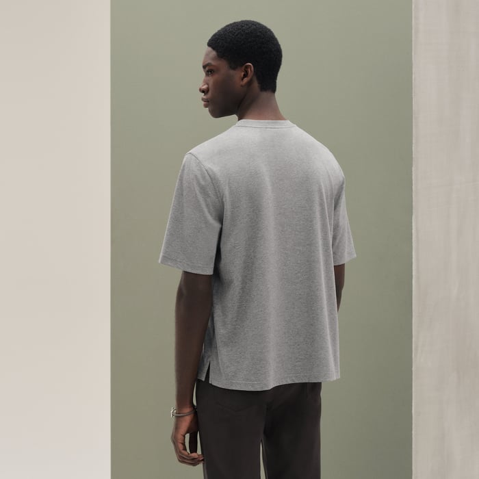 Gris "H'Cheval" T-shirt With Leather Detail