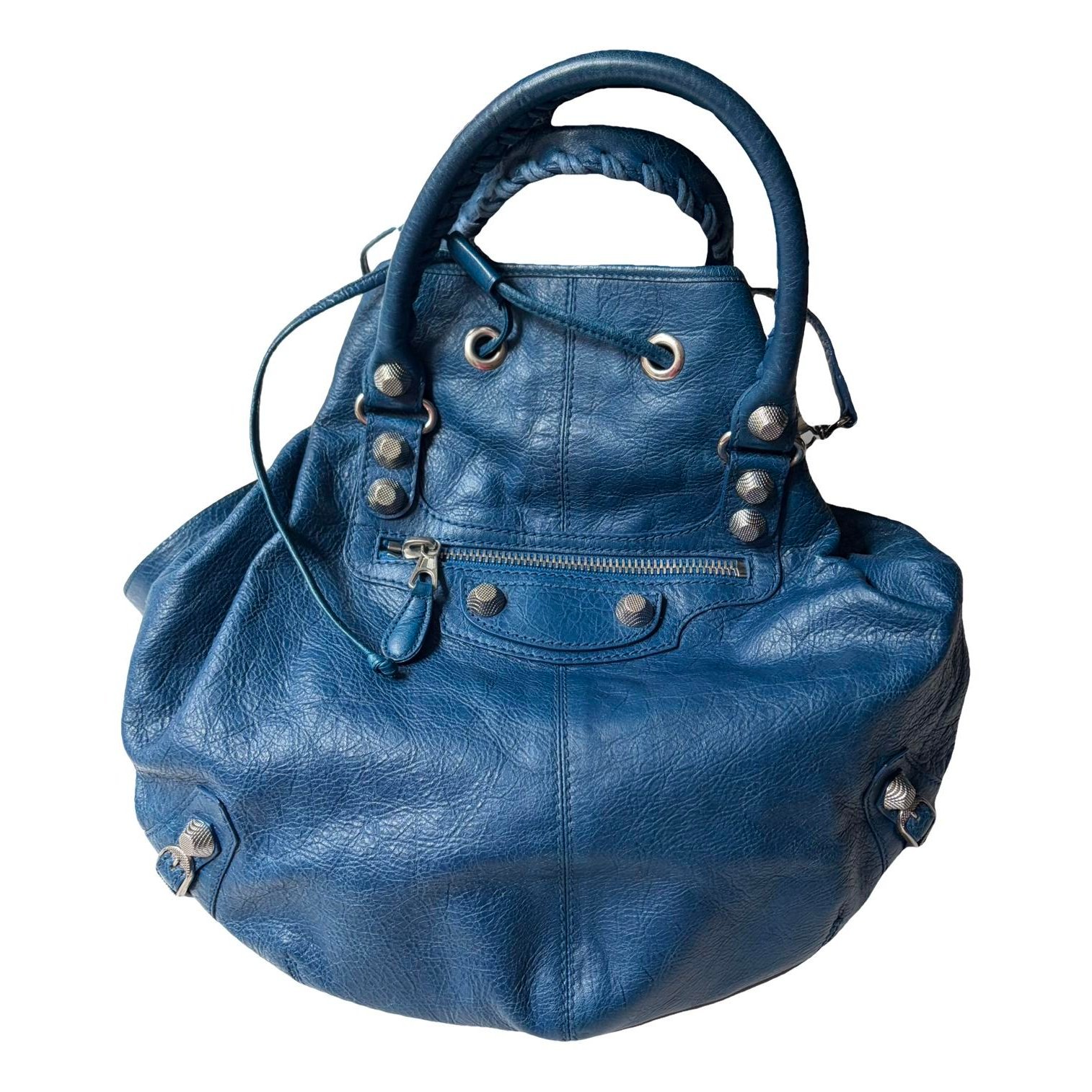 Pompon leather handbag