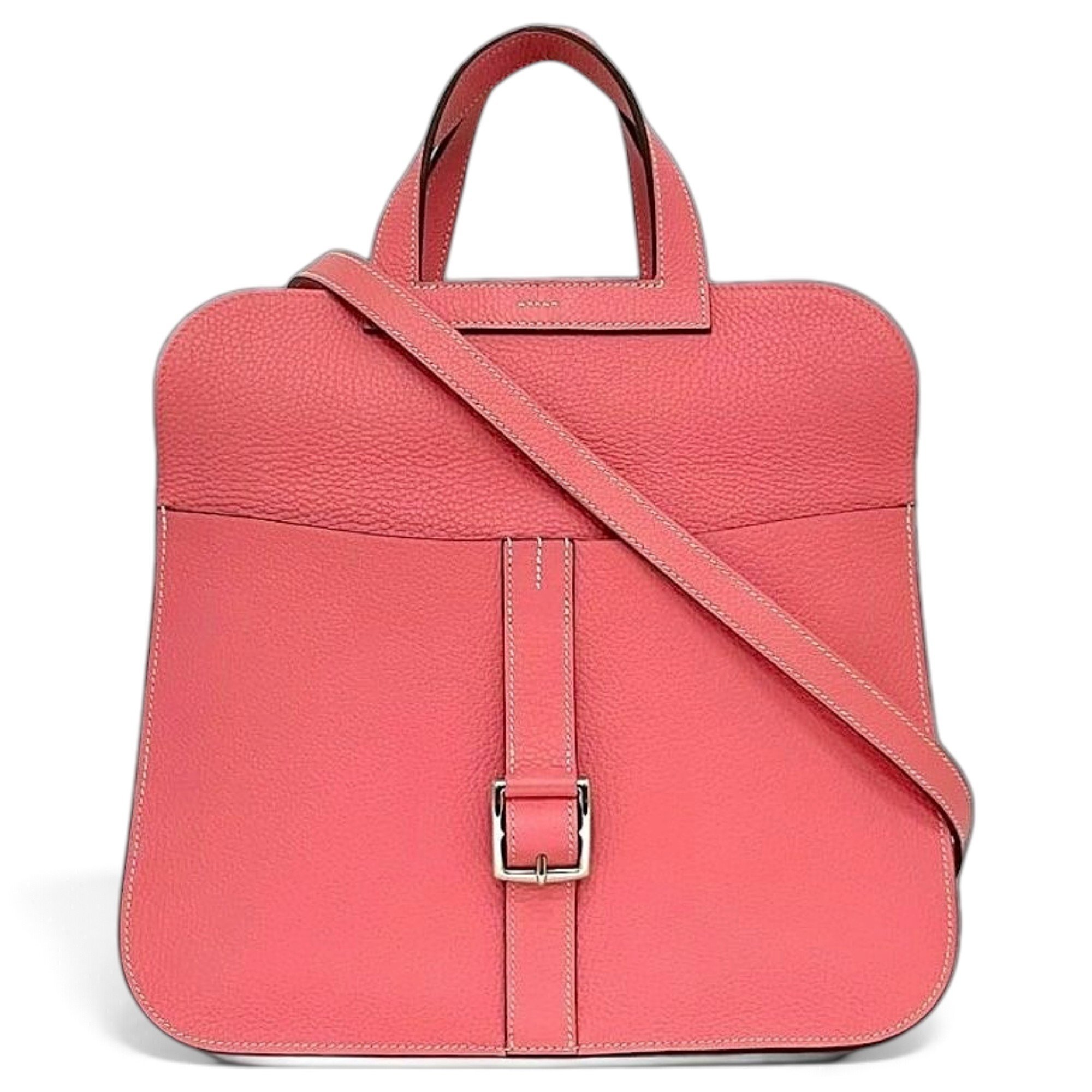 Hermes Halzan 31 Handbag Pink Clemence Leather