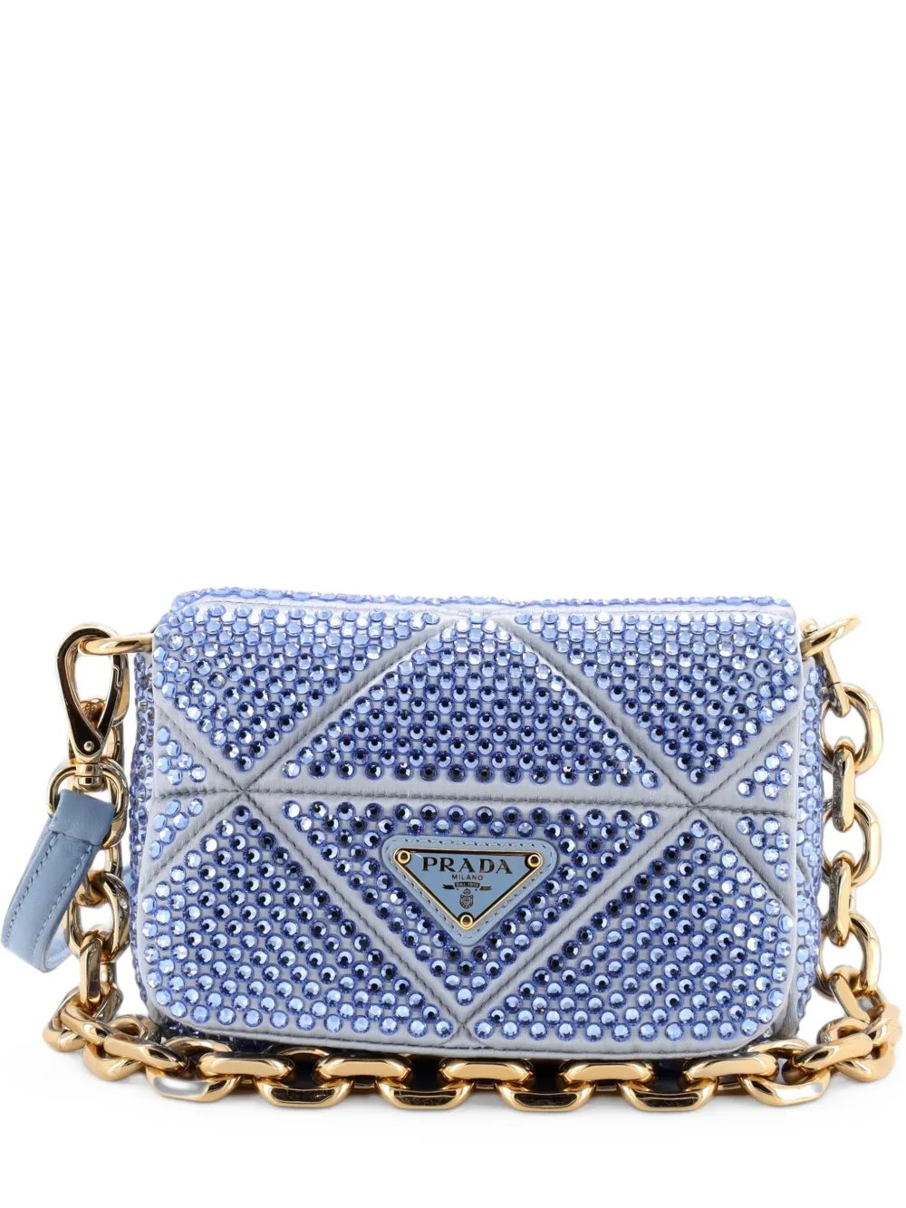 Prada Triangle Chain Flap Bag Crystal Embellished Quilted Satin shoulder bag