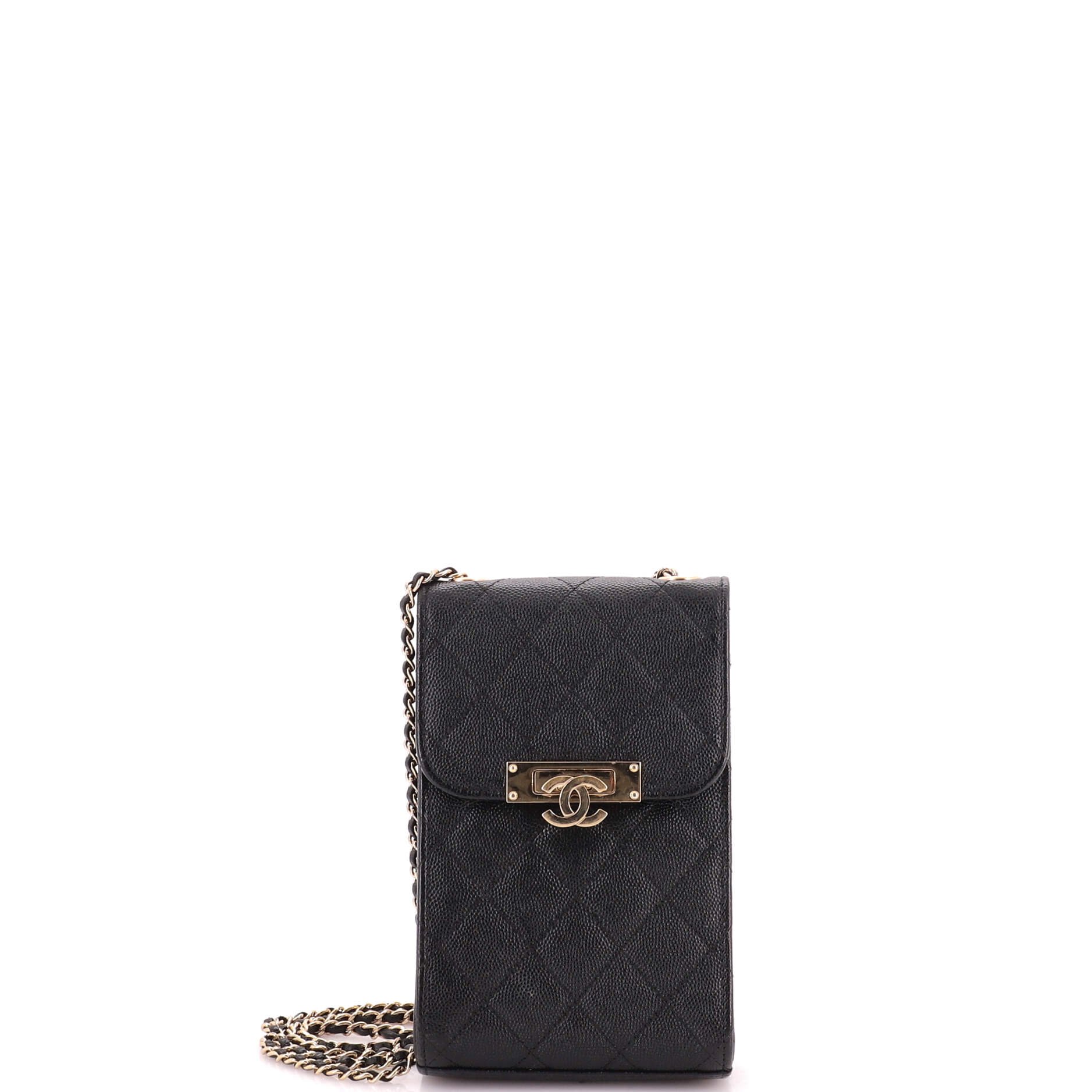Golden Class Phone Holder Crossbody Bag Quilted Caviar