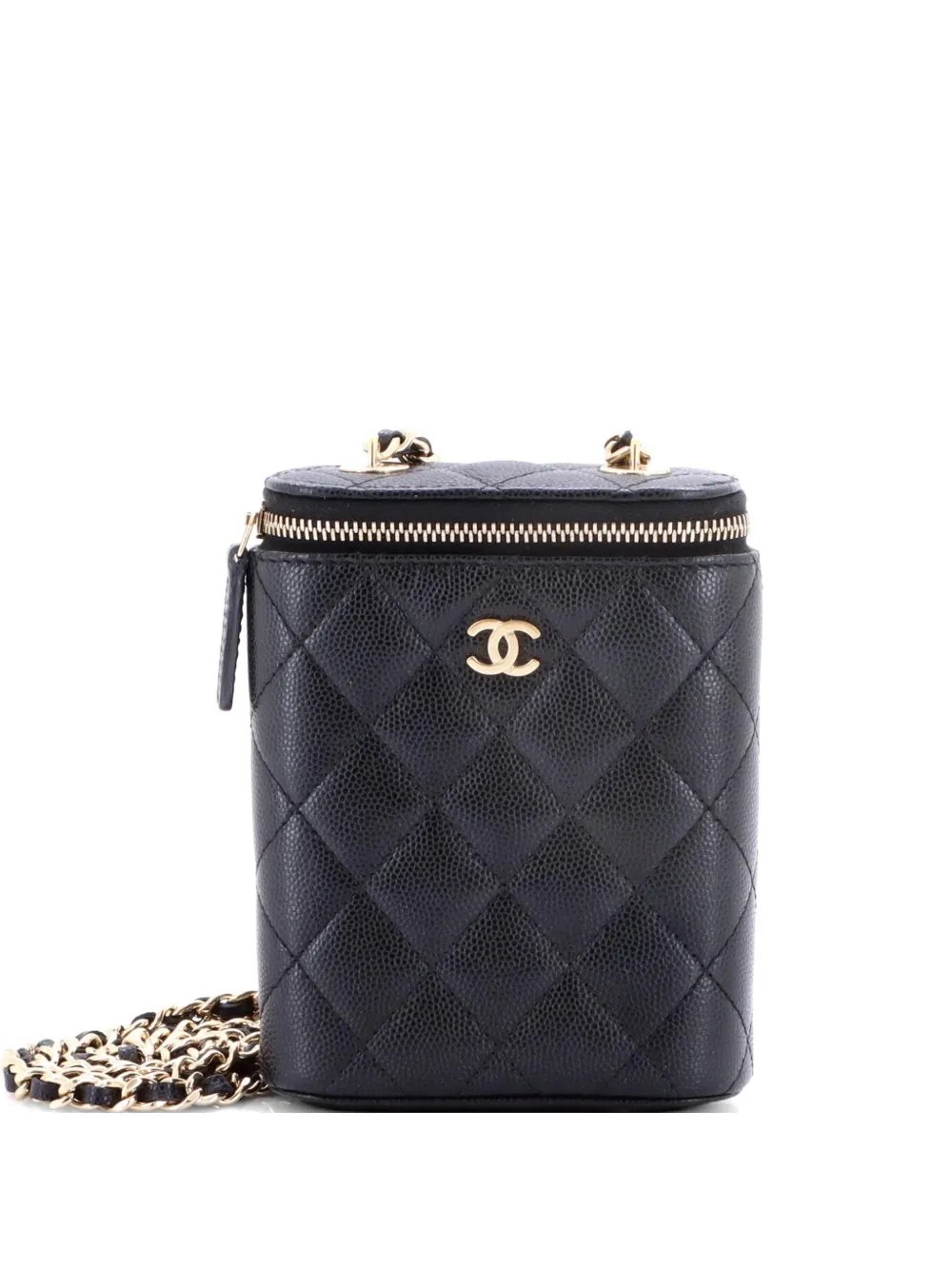 Vertical Classic Vanity Case with Chain Quilted Caviar Small shoulder bag