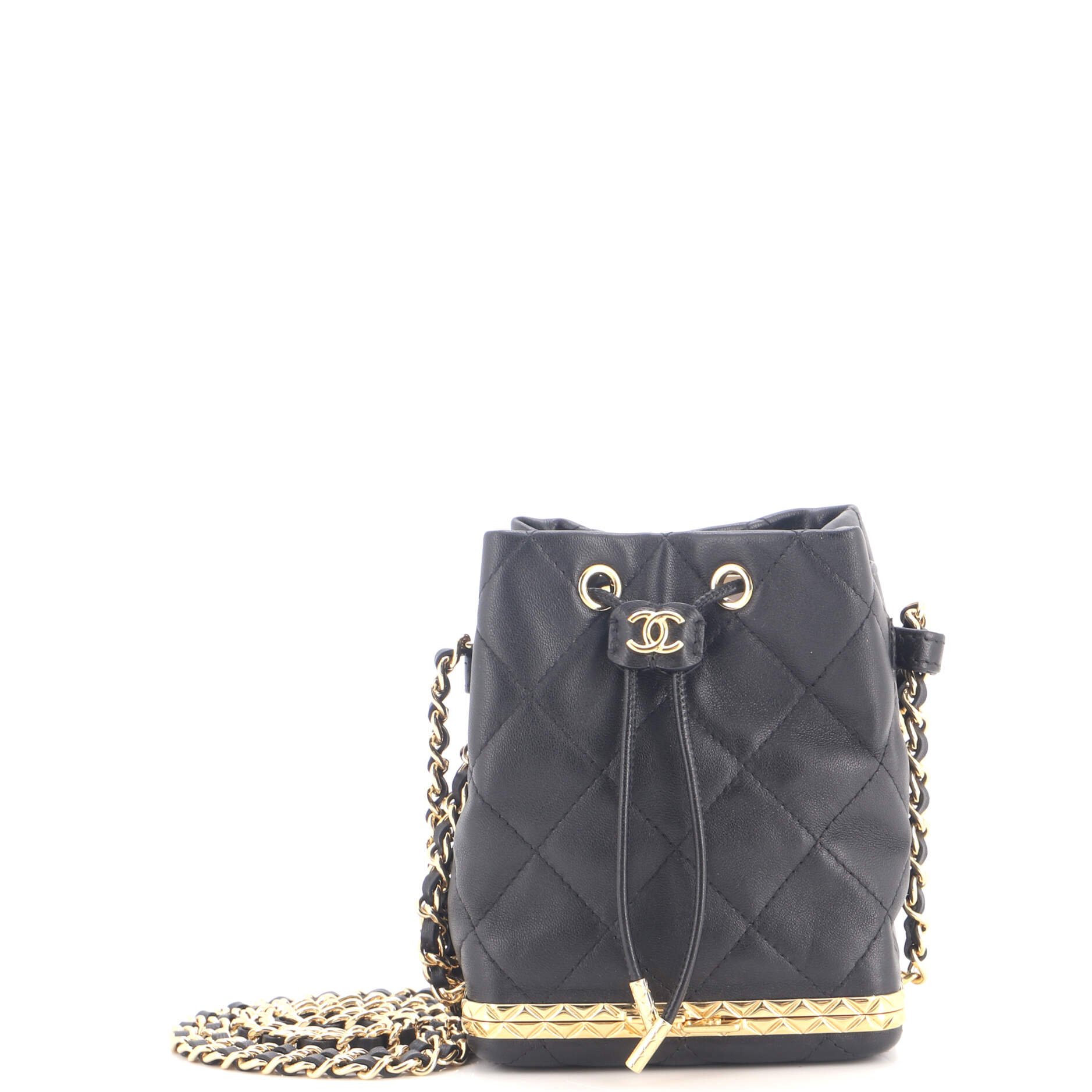 Lock Frame Bucket Bag with Chain Quilted Lambskin Small