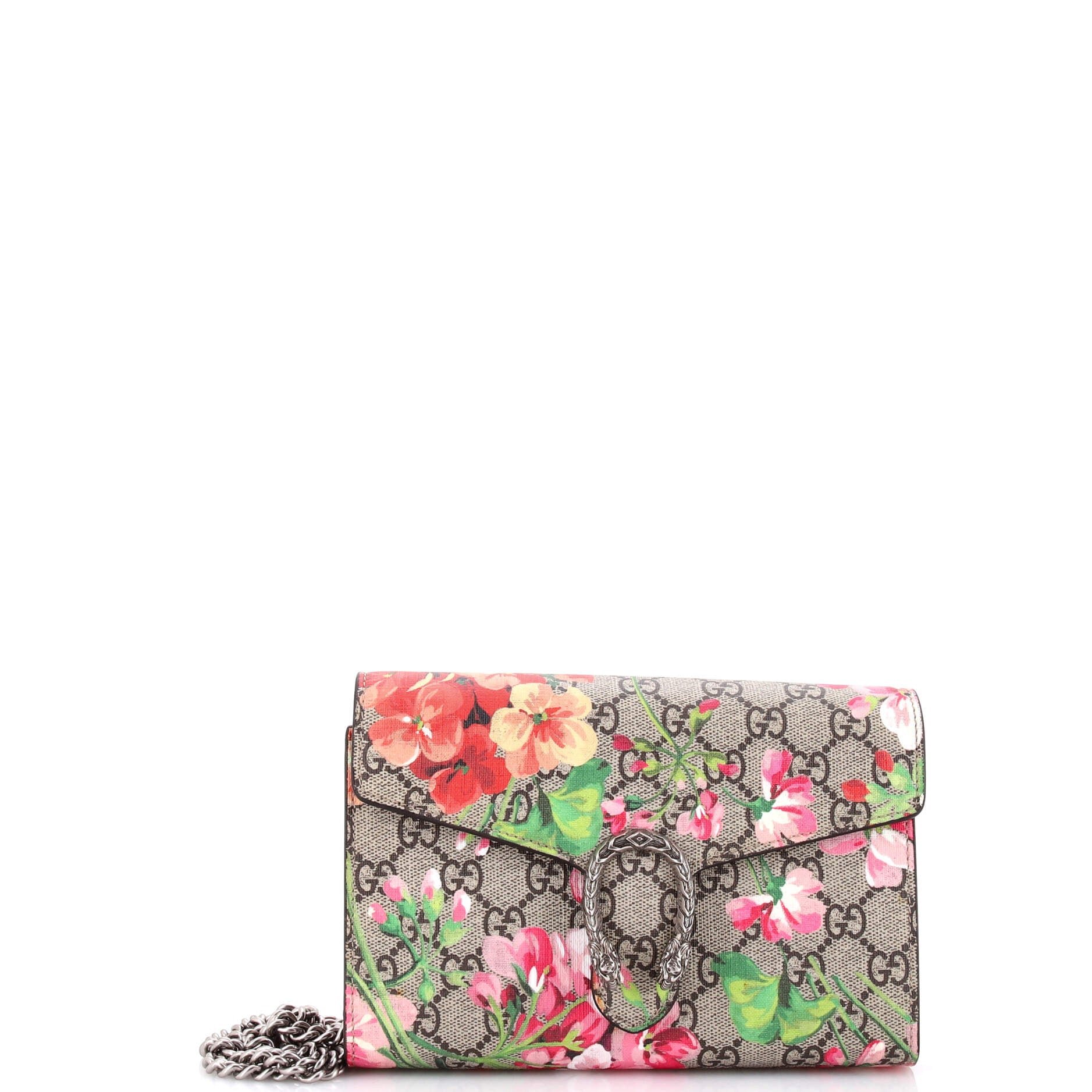 Dionysus Chain Wallet Blooms Print GG Coated Canvas Small