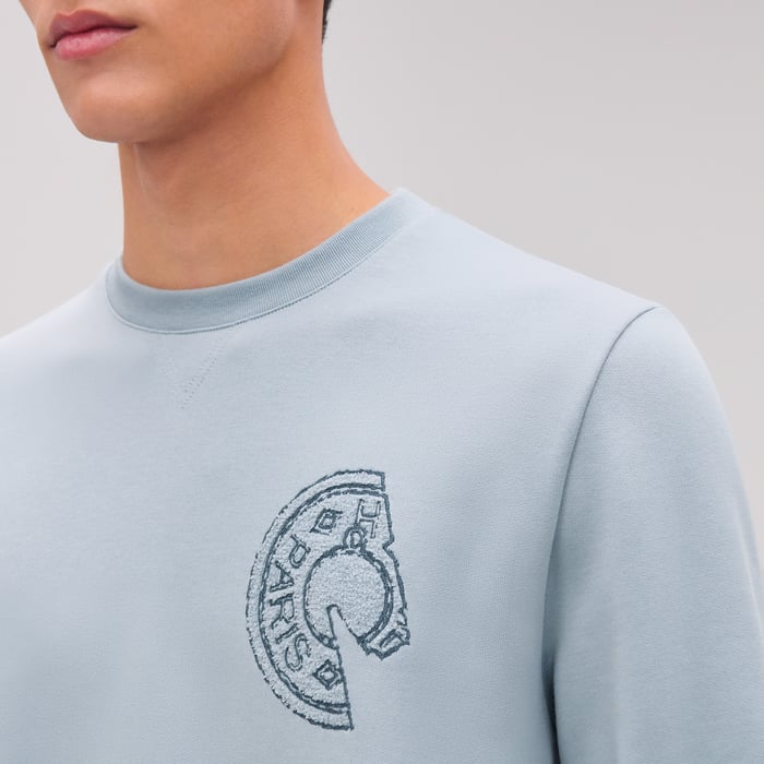 Bleu Glacier Crewneck Sweater With Clou De Selle Detail