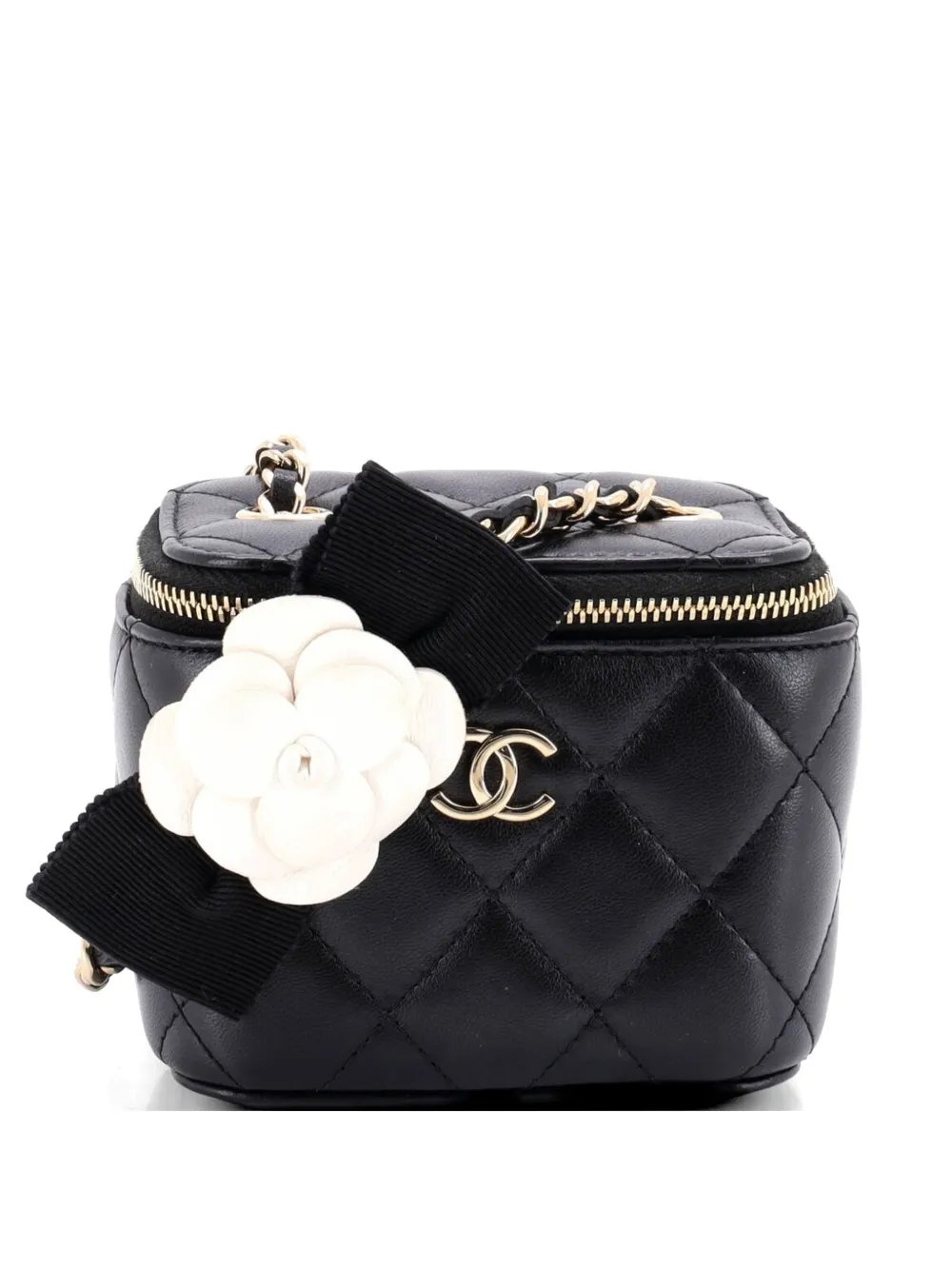 Camellia Bow Vanity Case with Chain Quilted Lambskin Mini crossbody bag