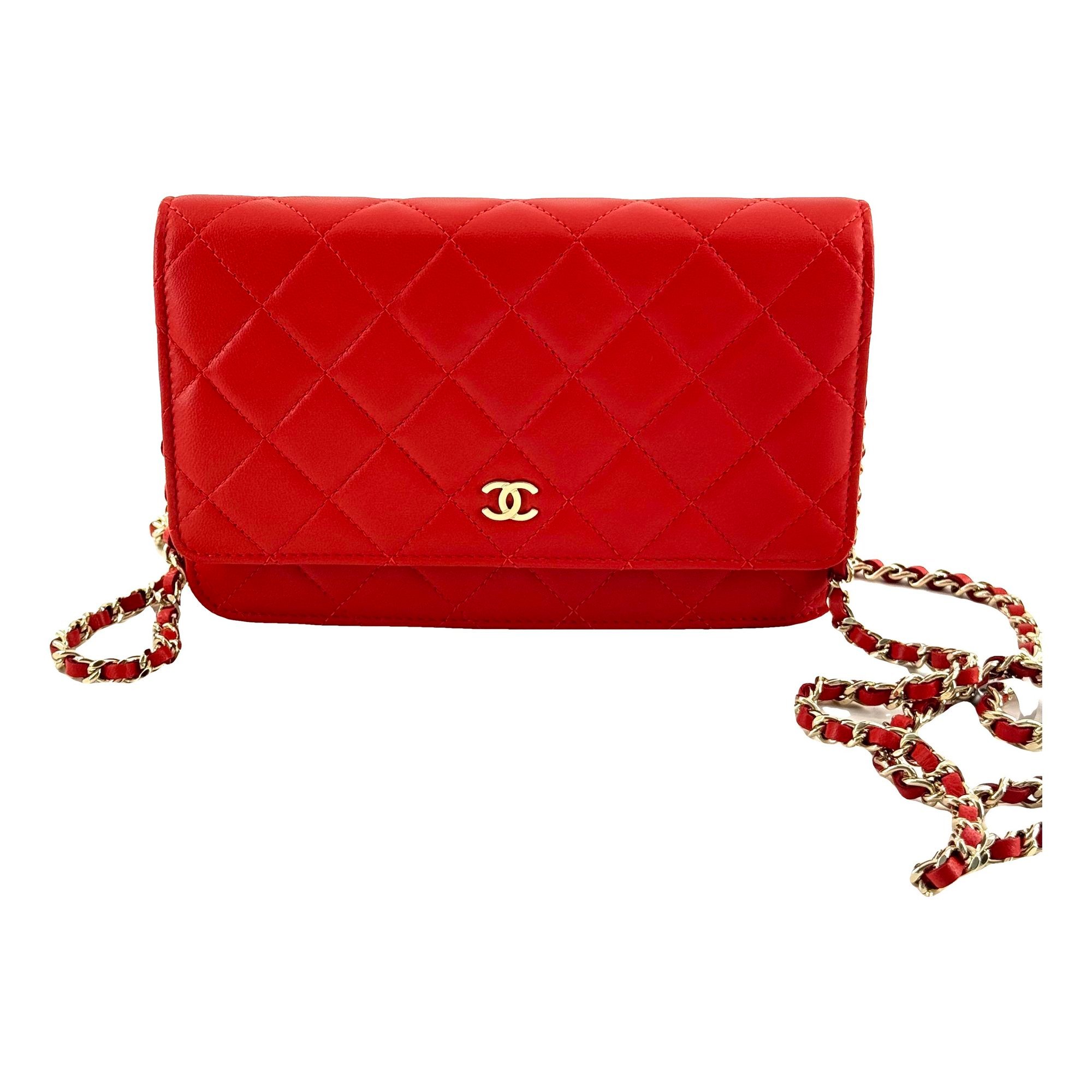 Trendy CC Wallet on Chain leather handbag