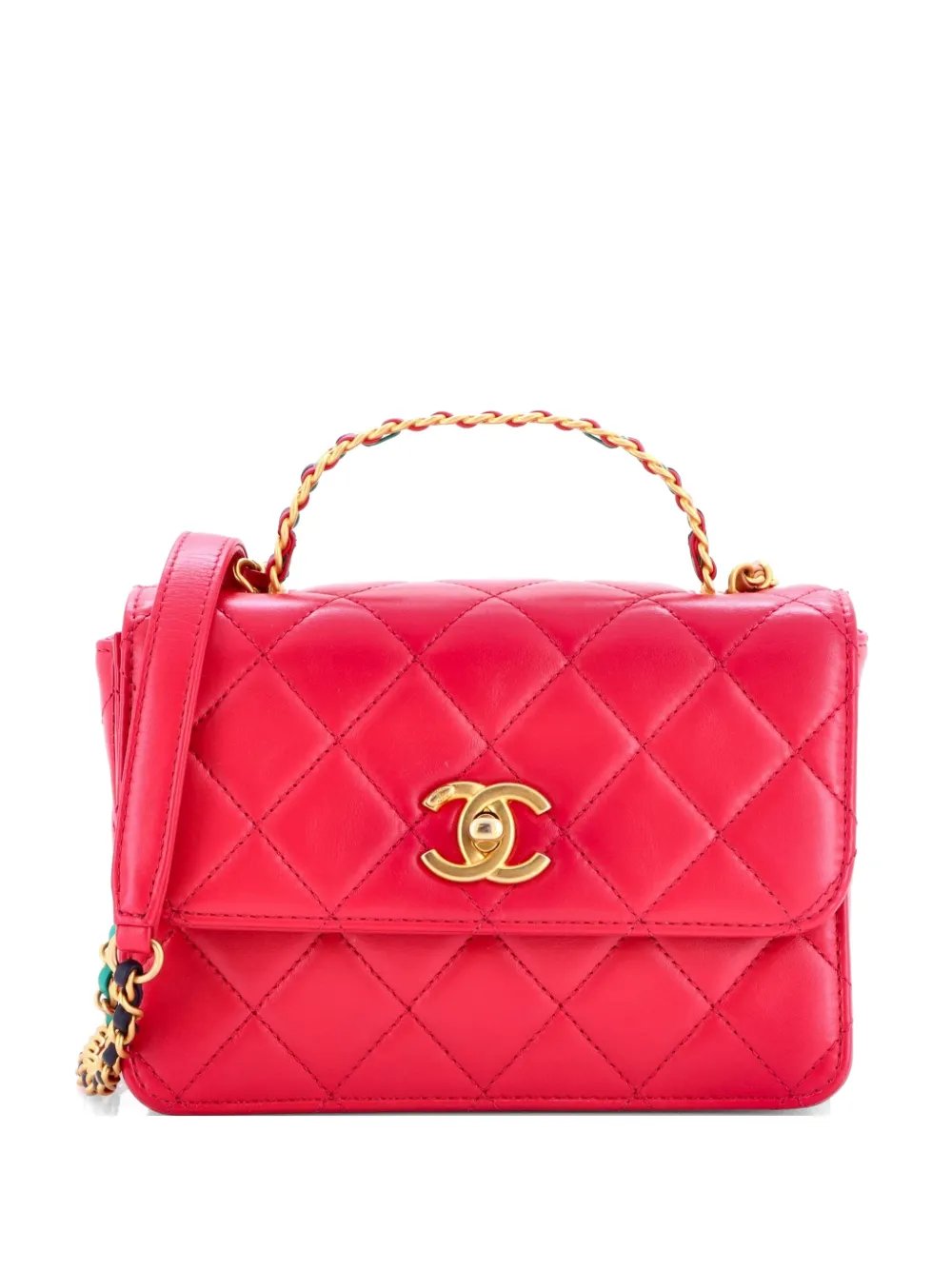 Logo Links Top Handle Flap Bag Quilted Calfskin Mini satchel