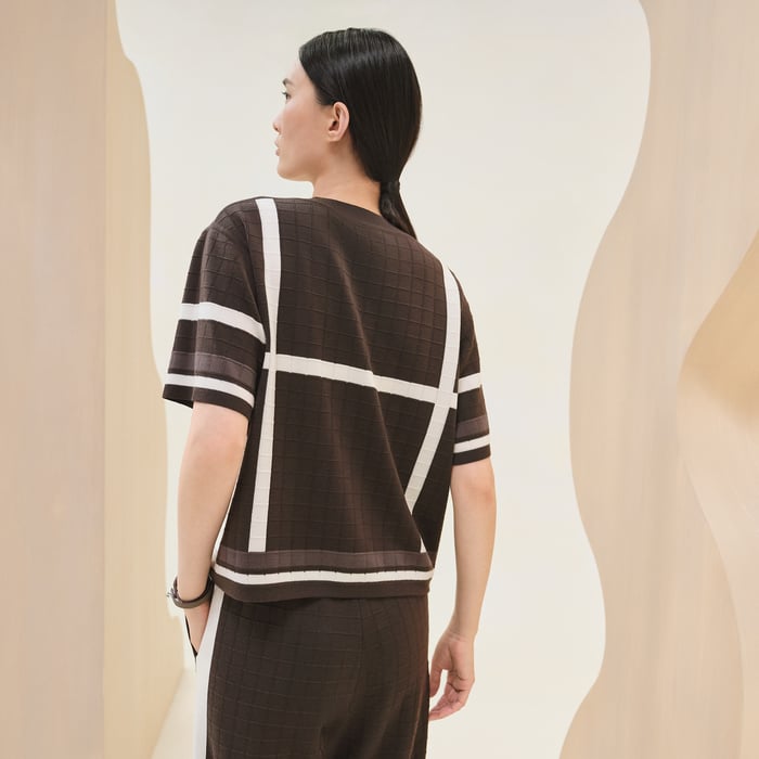 Marron Fusain "Coaching Deja Vu" Short-sleeve Twillaine Sweater