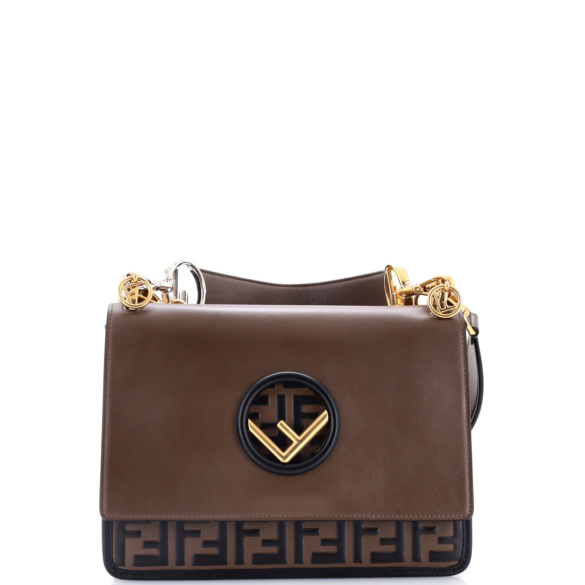 Kan I F Shoulder Bag Leather with Zucca Embossed Detail Medium