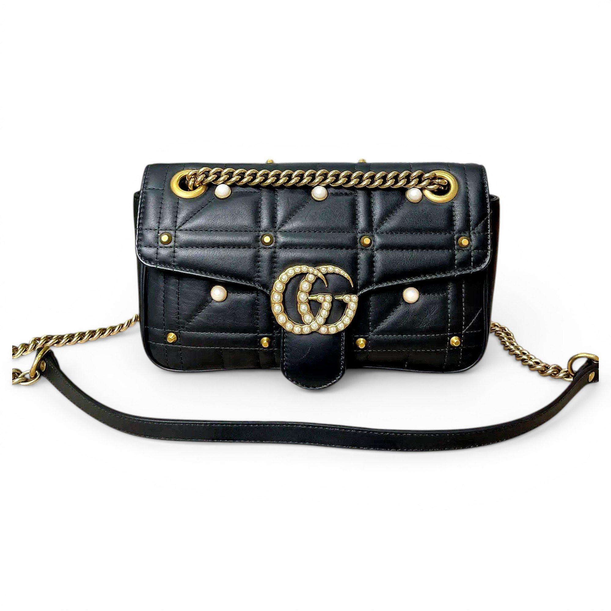 Pearly GG Marmont Flap leather handbag