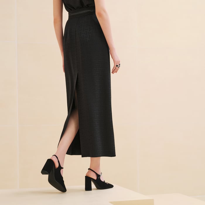 Noir "Mosaique" Embroidered Wrap Skirt