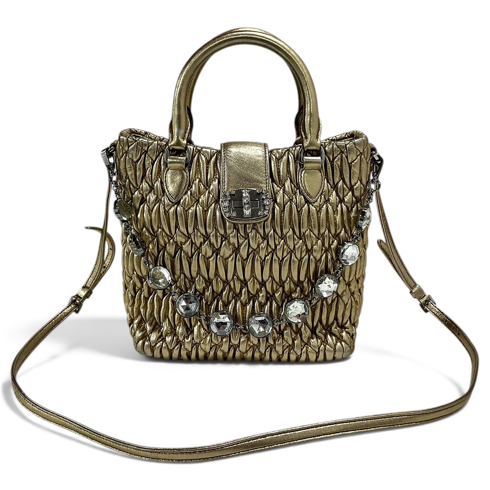 Miu Crystal leather crossbody bag